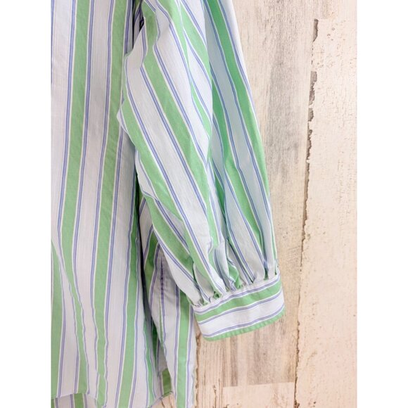 Ann Mashburn Sz XL Geraldine Popover Shirt Green Blue Stripe Poplin - Picture 4 of 16